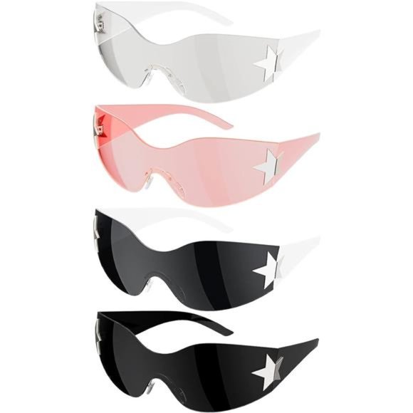 Pack of 4 ! - Sunglasses for Women Men Y2K Star Vintage Rimless Eyewear main image 4